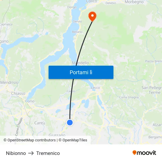 Nibionno to Tremenico map