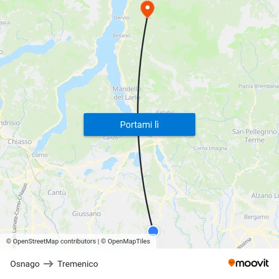 Osnago to Tremenico map