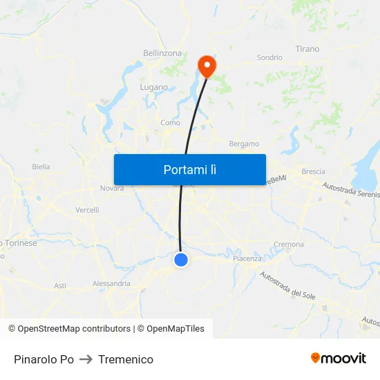 Pinarolo Po to Tremenico map