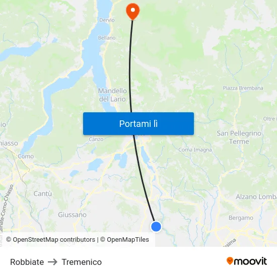 Robbiate to Tremenico map
