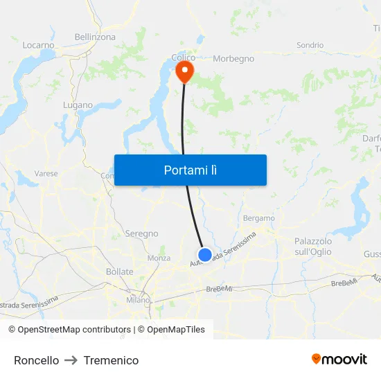 Roncello to Tremenico map