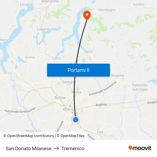 San Donato Milanese to Tremenico map