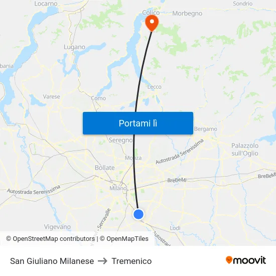 San Giuliano Milanese to Tremenico map
