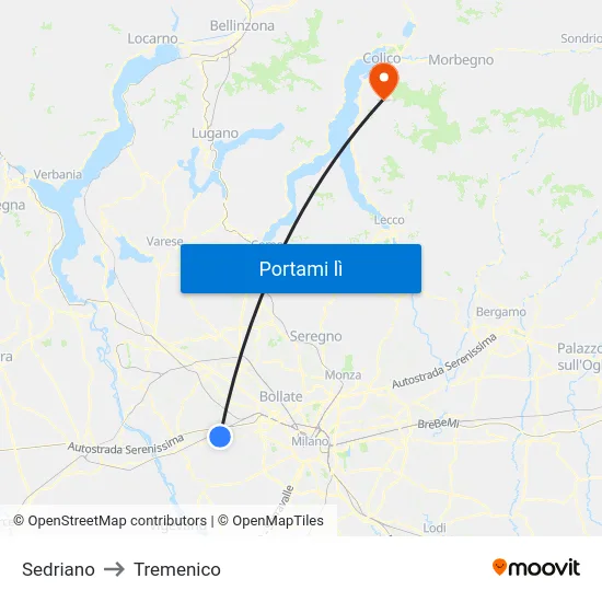 Sedriano to Tremenico map