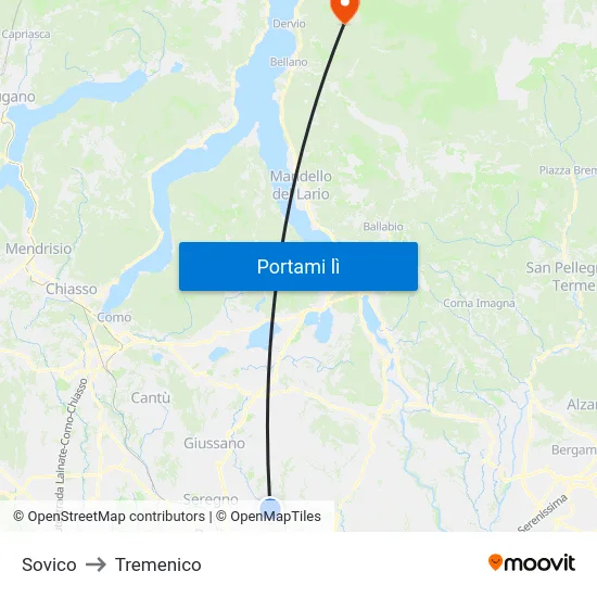 Sovico to Tremenico map