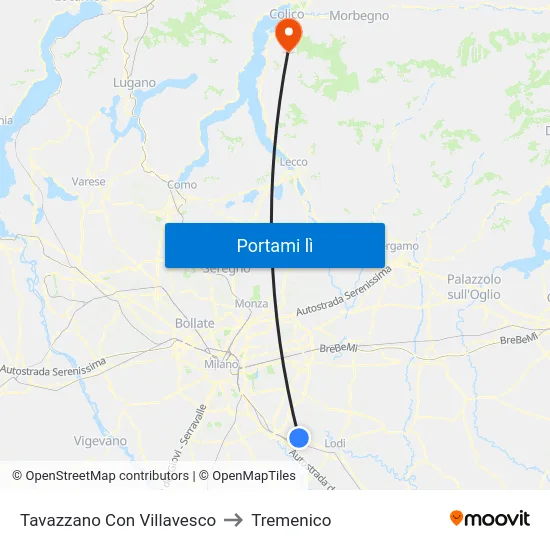 Tavazzano Con Villavesco to Tremenico map