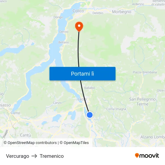 Vercurago to Tremenico map