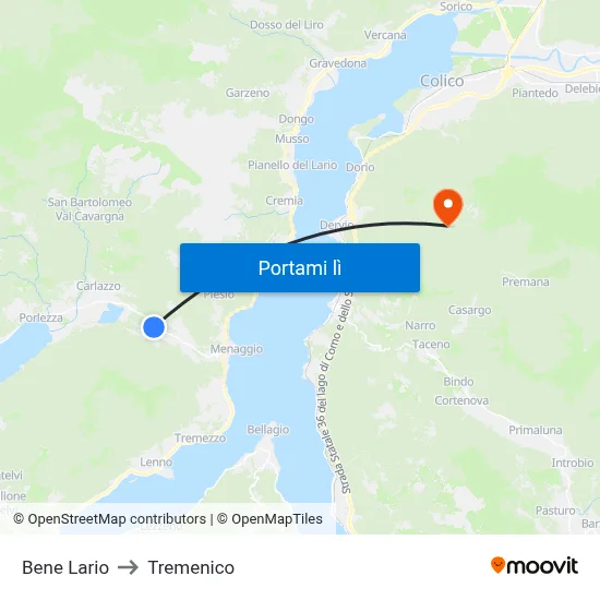 Bene Lario to Tremenico map