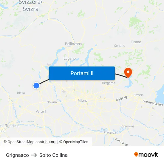 Grignasco to Solto Collina map