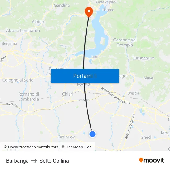 Barbariga to Solto Collina map