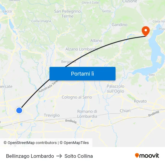 Bellinzago Lombardo to Solto Collina map