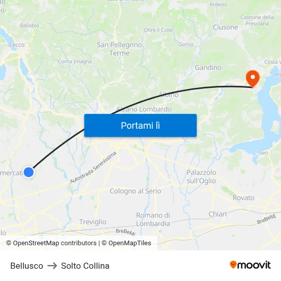Bellusco to Solto Collina map