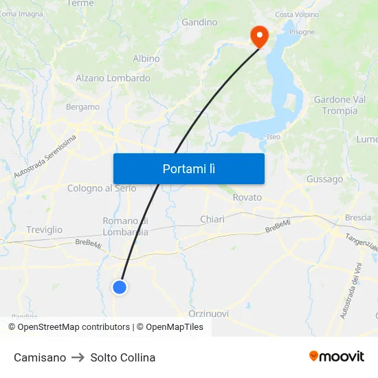 Camisano to Solto Collina map