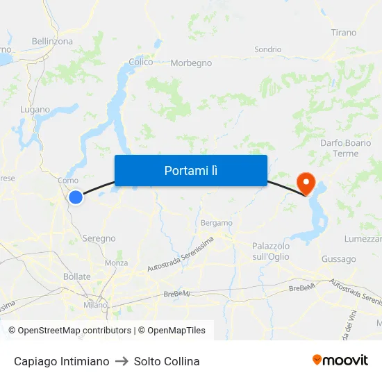 Capiago Intimiano to Solto Collina map