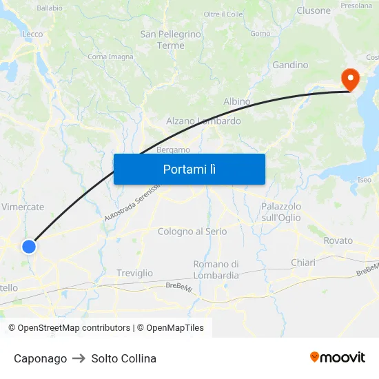 Caponago to Solto Collina map