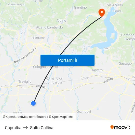 Capralba to Solto Collina map