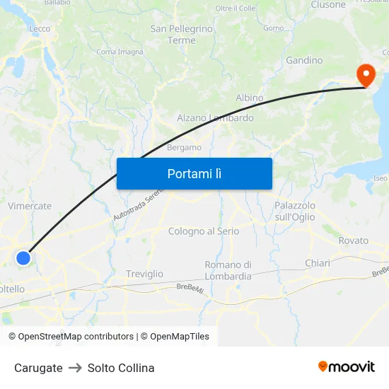 Carugate to Solto Collina map