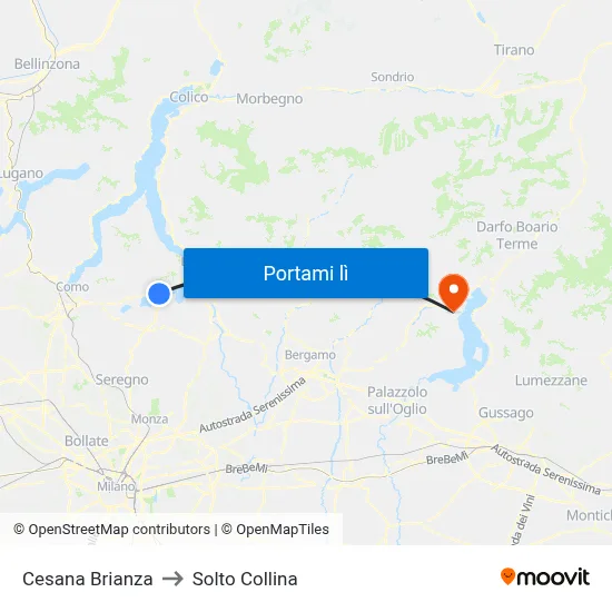 Cesana Brianza to Solto Collina map