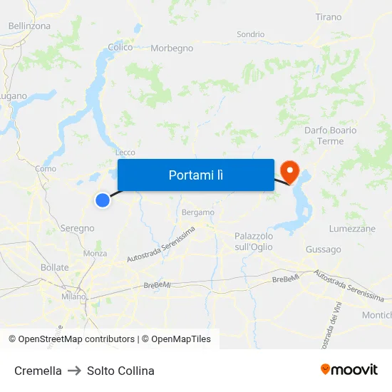 Cremella to Solto Collina map