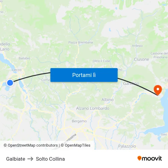 Galbiate to Solto Collina map
