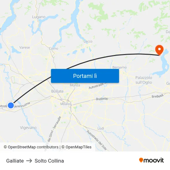 Galliate to Solto Collina map