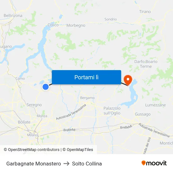Garbagnate Monastero to Solto Collina map