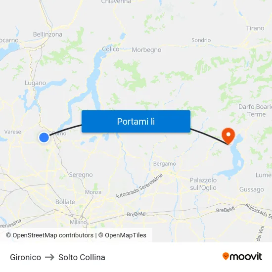 Gironico to Solto Collina map