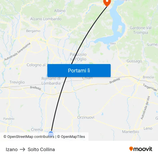 Izano to Solto Collina map