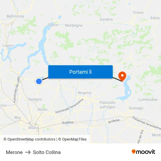 Merone to Solto Collina map