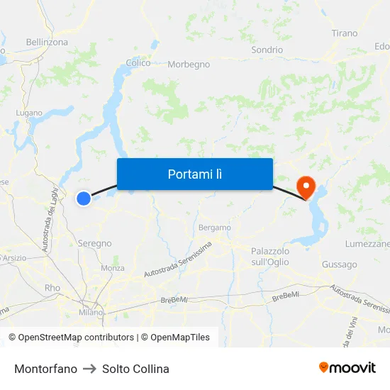 Montorfano to Solto Collina map