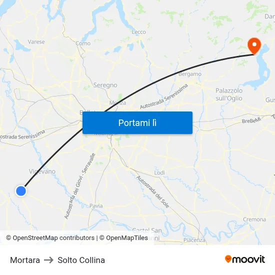 Mortara to Solto Collina map