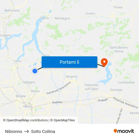 Nibionno to Solto Collina map