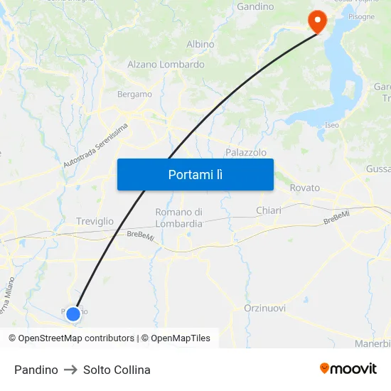 Pandino to Solto Collina map