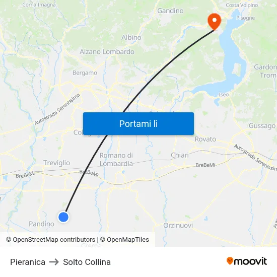 Pieranica to Solto Collina map