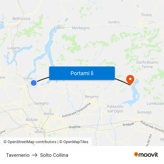 Tavernerio to Solto Collina map