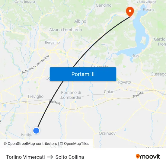 Torlino Vimercati to Solto Collina map
