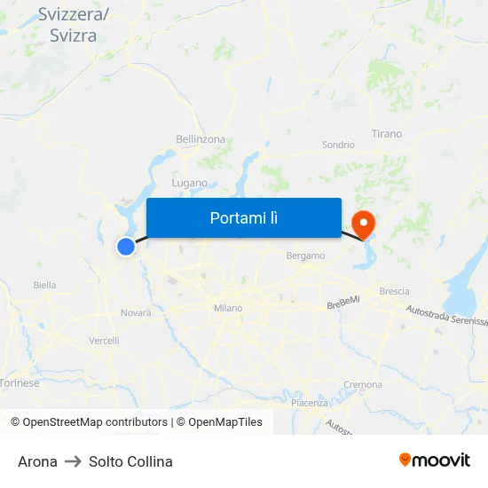 Arona to Solto Collina map