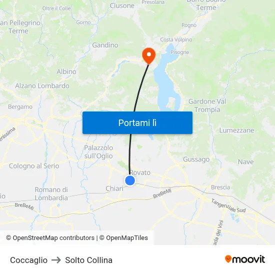 Coccaglio to Solto Collina map