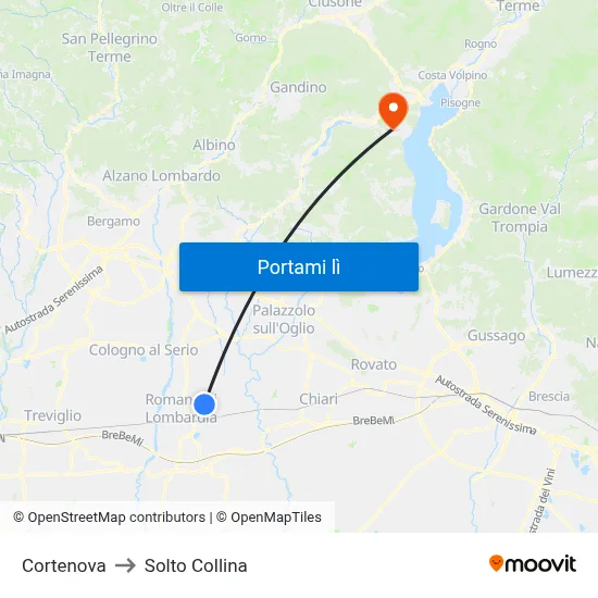 Cortenova to Solto Collina map
