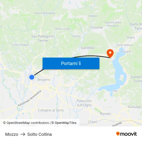 Mozzo to Solto Collina map