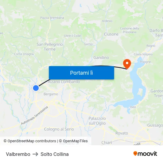 Valbrembo to Solto Collina map