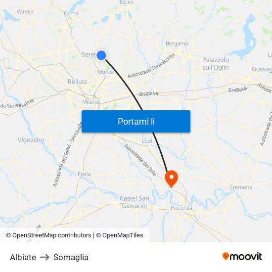Albiate to Somaglia map