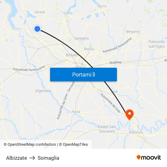 Albizzate to Somaglia map