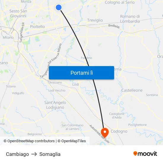 Cambiago to Somaglia map