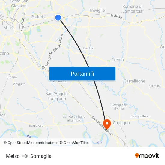 Melzo to Somaglia map