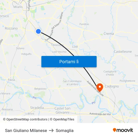 San Giuliano Milanese to Somaglia map