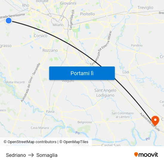Sedriano to Somaglia map