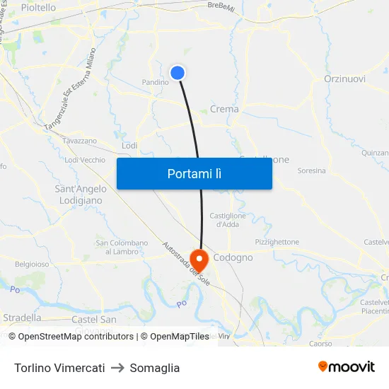 Torlino Vimercati to Somaglia map