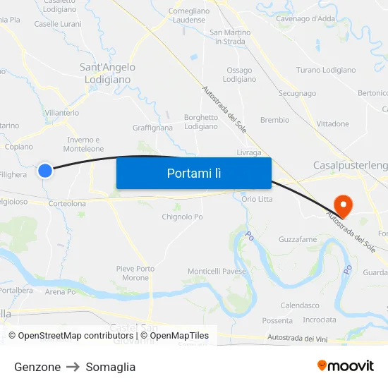 Genzone to Somaglia map