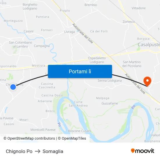 Chignolo Po to Somaglia map
